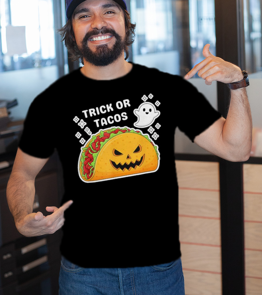 Trick Or Tacos Spooky Jack-o-lantern Halloween Mexican Food T-Shirt
