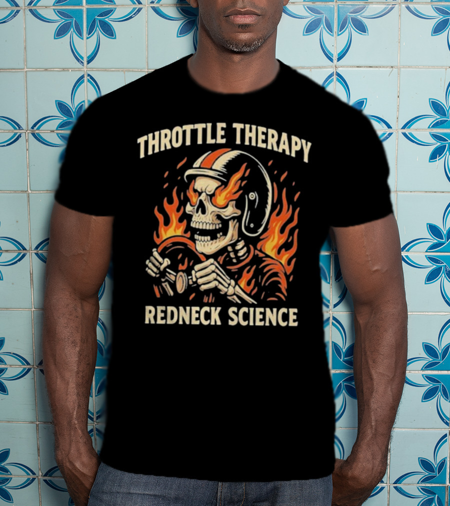 Throttle Therapy Redneck Science Flaming Skeleton T-Shirt
