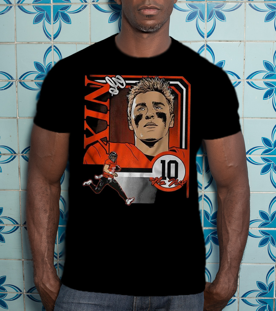 Bo Nix Number 10 Football Collage Frame Denver Broncos Elements T-Shirt