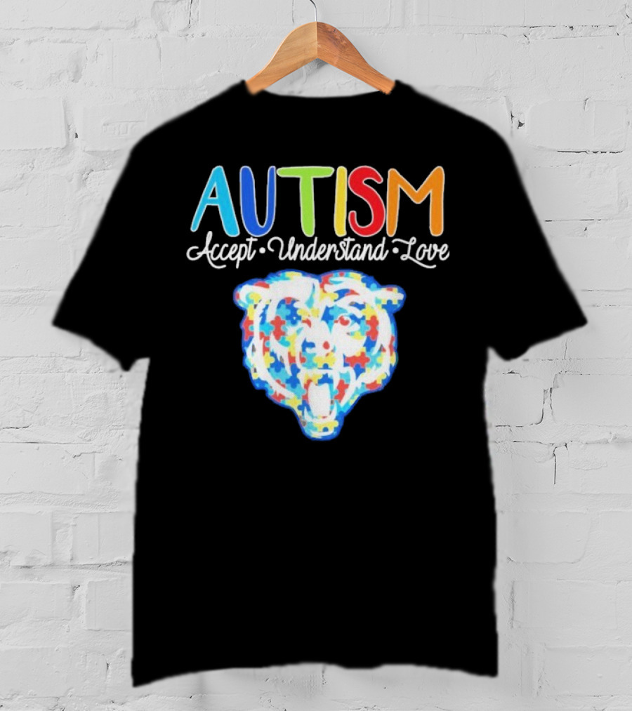 Chicago Bears Autism Accept Understand Love Puzzle Piece Bear T-Shirt