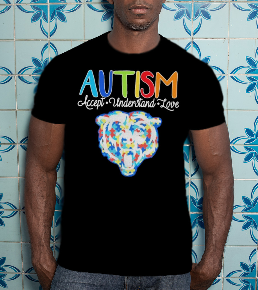 Chicago Bears Autism Accept Understand Love Puzzle Piece Bear T-Shirt