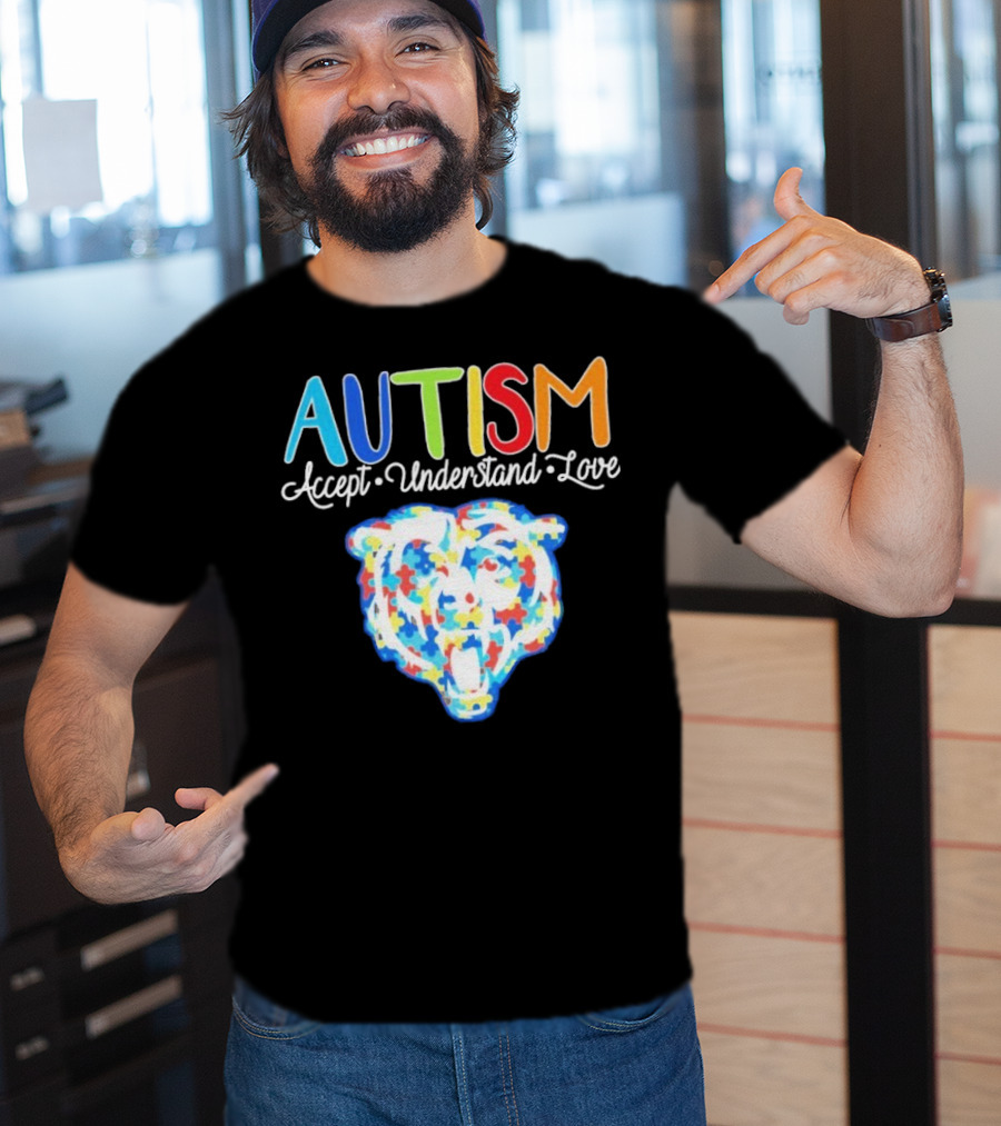 Chicago Bears Autism Accept Understand Love Puzzle Piece Bear T-Shirt