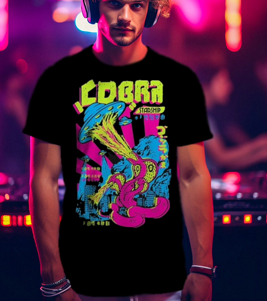 Cobra Starship UFO Fire Breathing City Attack Neon Art T-Shirt