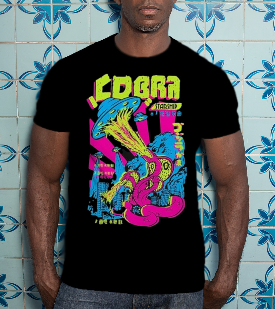 Cobra Starship UFO Fire Breathing City Attack Neon Art T-Shirt