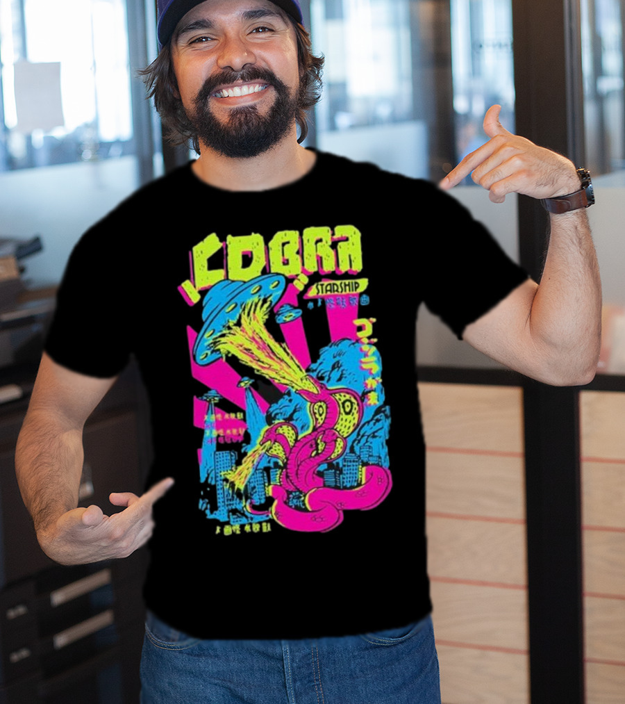 Cobra Starship UFO Fire Breathing City Attack Neon Art T-Shirt
