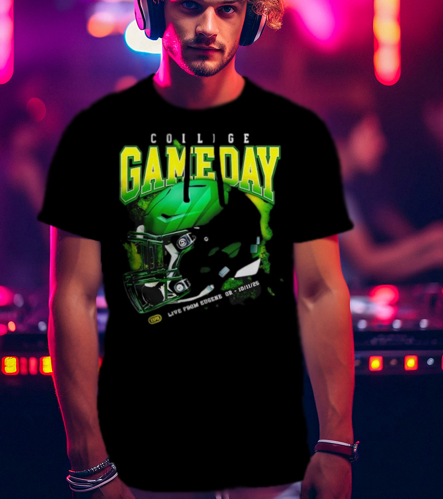 College GameDay Green Football Helmet October Live From Eugene OR 10 11 25 T-Shirt