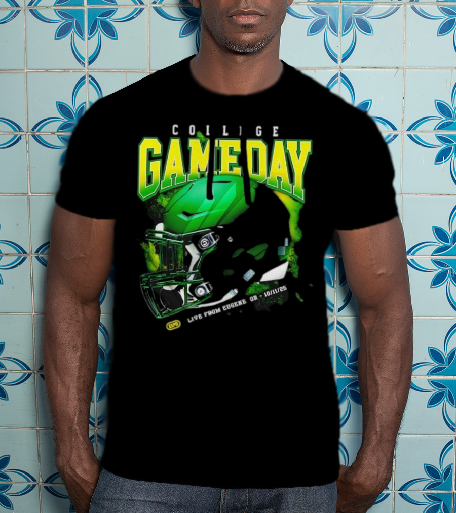 College GameDay Green Football Helmet October Live From Eugene OR 10 11 25 T-Shirt