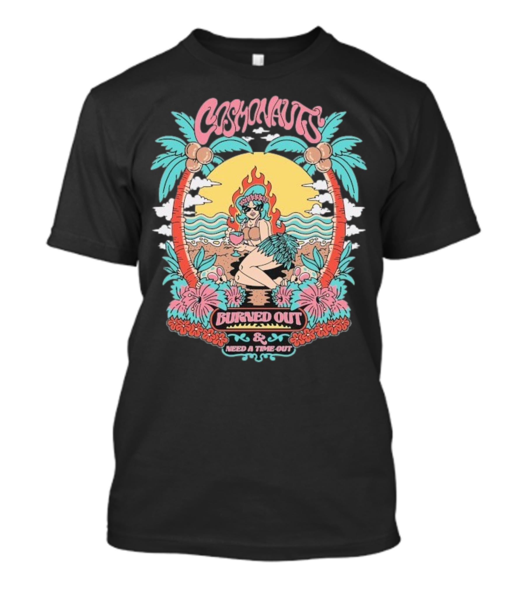 Cosmonauts Burned Out Need A Time Out Vintage Tropical Palm Haven Retro T-Shirt