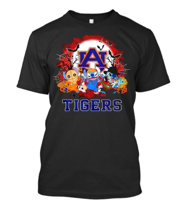 Lilo & Stitch Auburn Tigers Halloween Costumes With Spider Webs And Bats T-Shirt