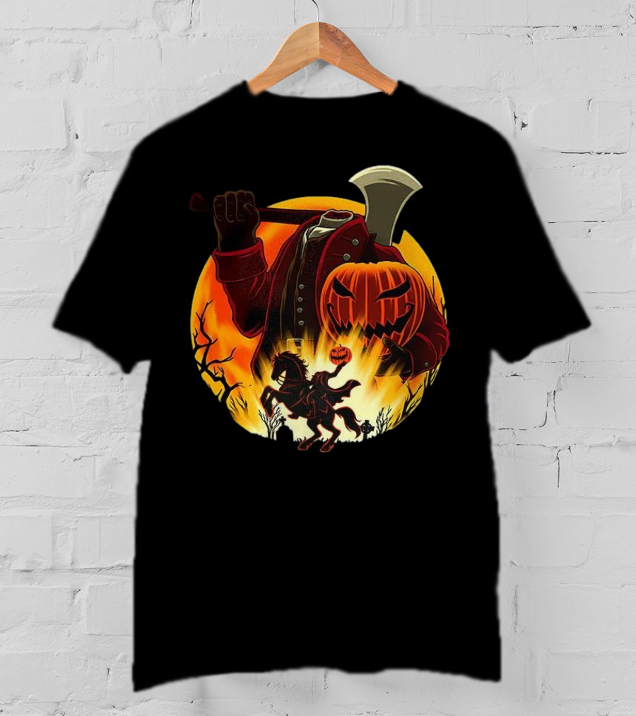 Headless Horseman Galloping Hessian Pumpkin Halloween Axe Rider T-Shirt