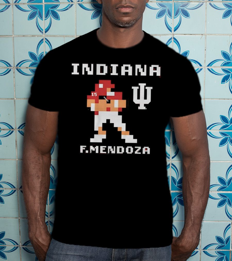 Indiana Football F. Mendoza Retro Pixel Art Player Number 15 T-Shirt
