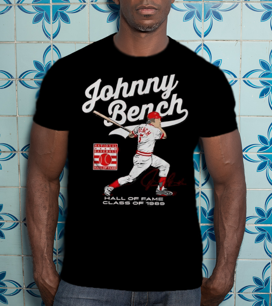 Johnny Bench National Baseball Hall Of Fame Class Of 1989 Signature T-Shirt