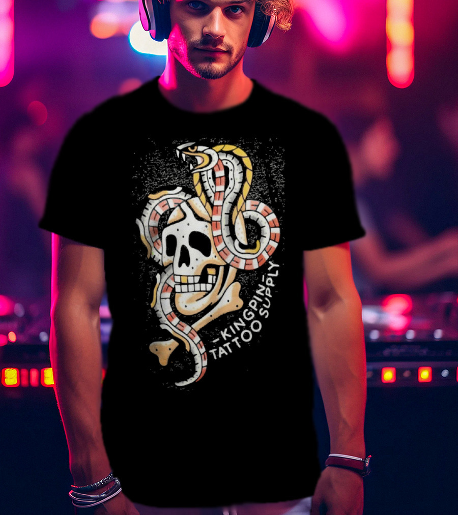 Kingpin Tattoo Supply Year Of The Snake Skull Vintage Style Graphic T-Shirt