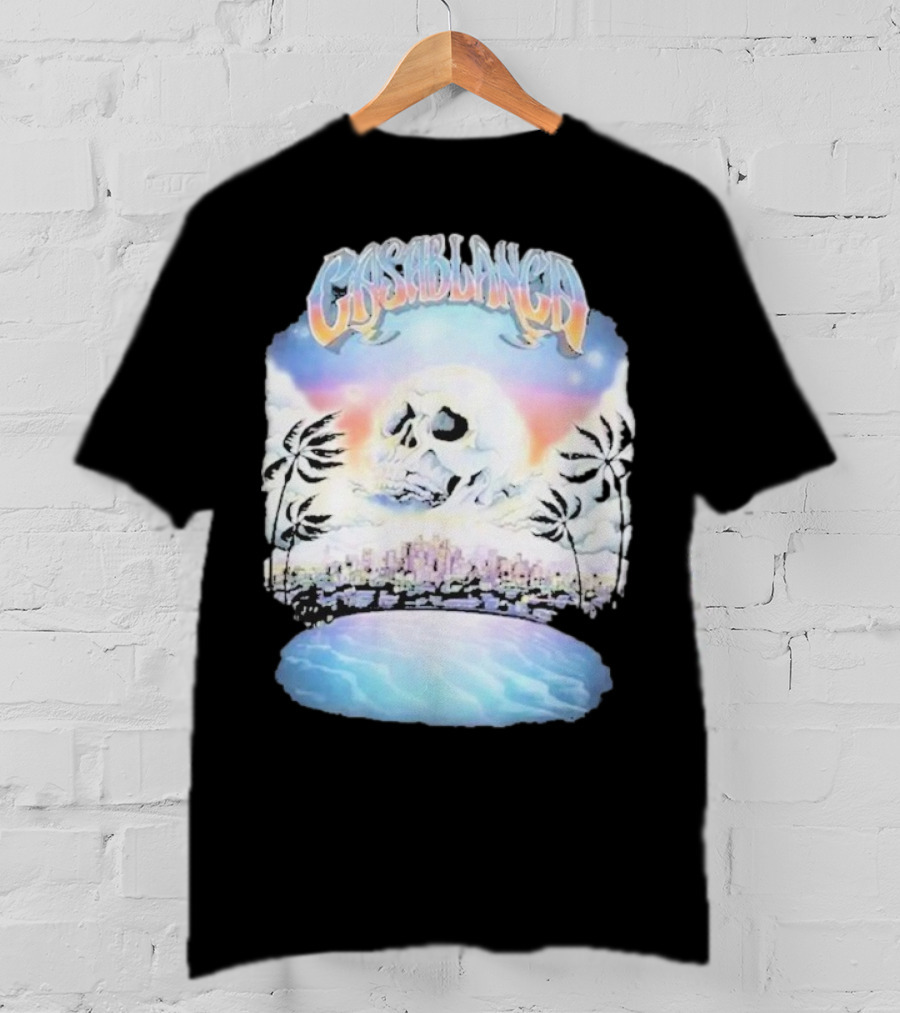 Laura Redman Club Casablanca Skull Palm Trees Sunset Coastal Scene T-Shirt