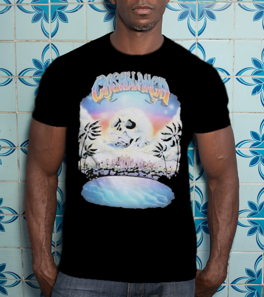 Laura Redman Club Casablanca Skull Palm Trees Sunset Coastal Scene T-Shirt
