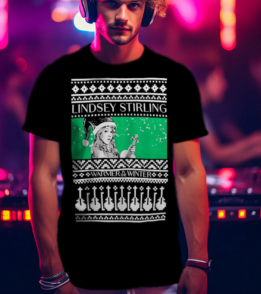 Lindsey Stirling Warmer In The Winter 8 Bit Ugly Holiday Xmas Christmas Santa Violin T-Shirt