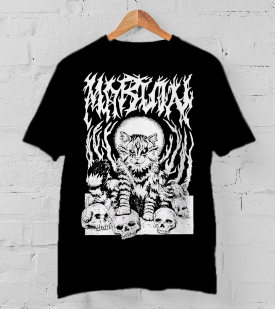 Metal Marvin Skull Cat By Beefaroni Flame Design T-Shirt