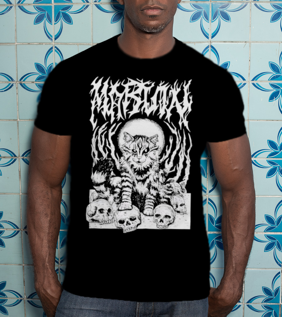 Metal Marvin Skull Cat By Beefaroni Flame Design T-Shirt