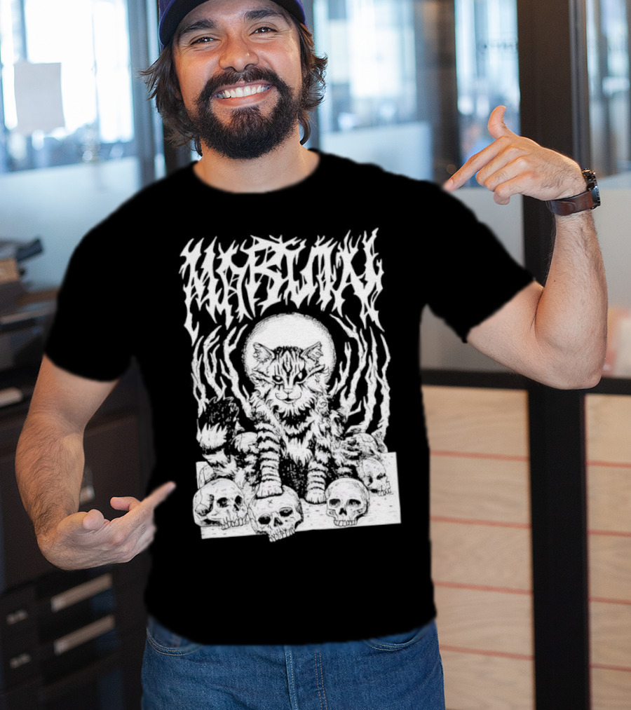 Metal Marvin Skull Cat By Beefaroni Flame Design T-Shirt