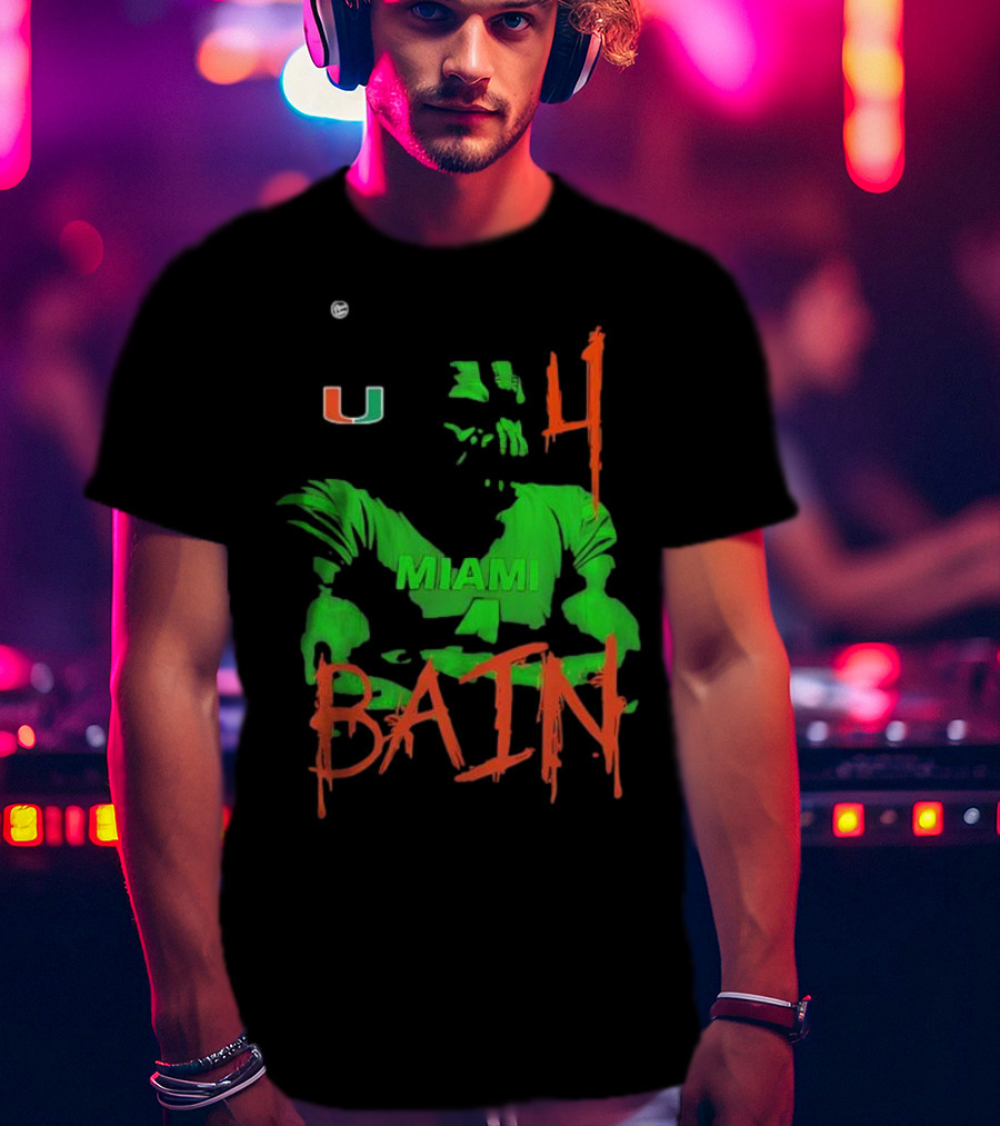 Miami Hurricanes Bain Player U 4 Green-Orange Heroes T-Shirt