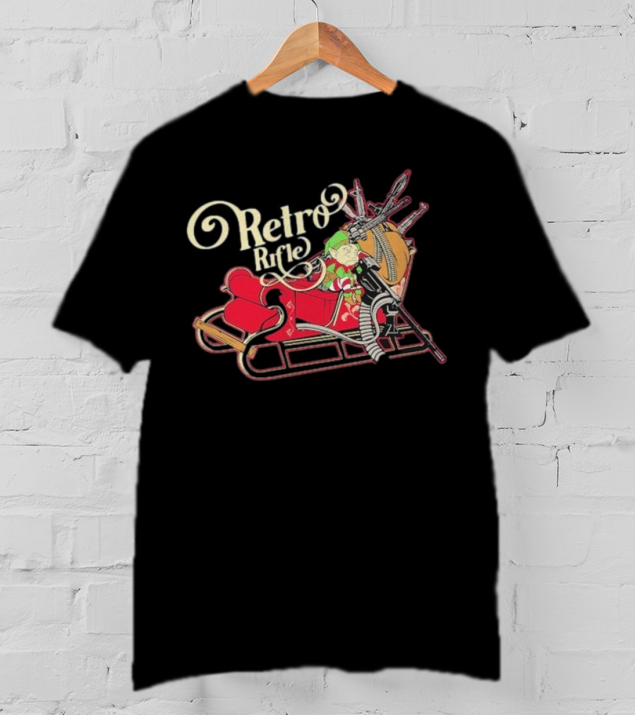 Retro Rifle Christmas Airdrop Santa's Elf Sleigh T-Shirt