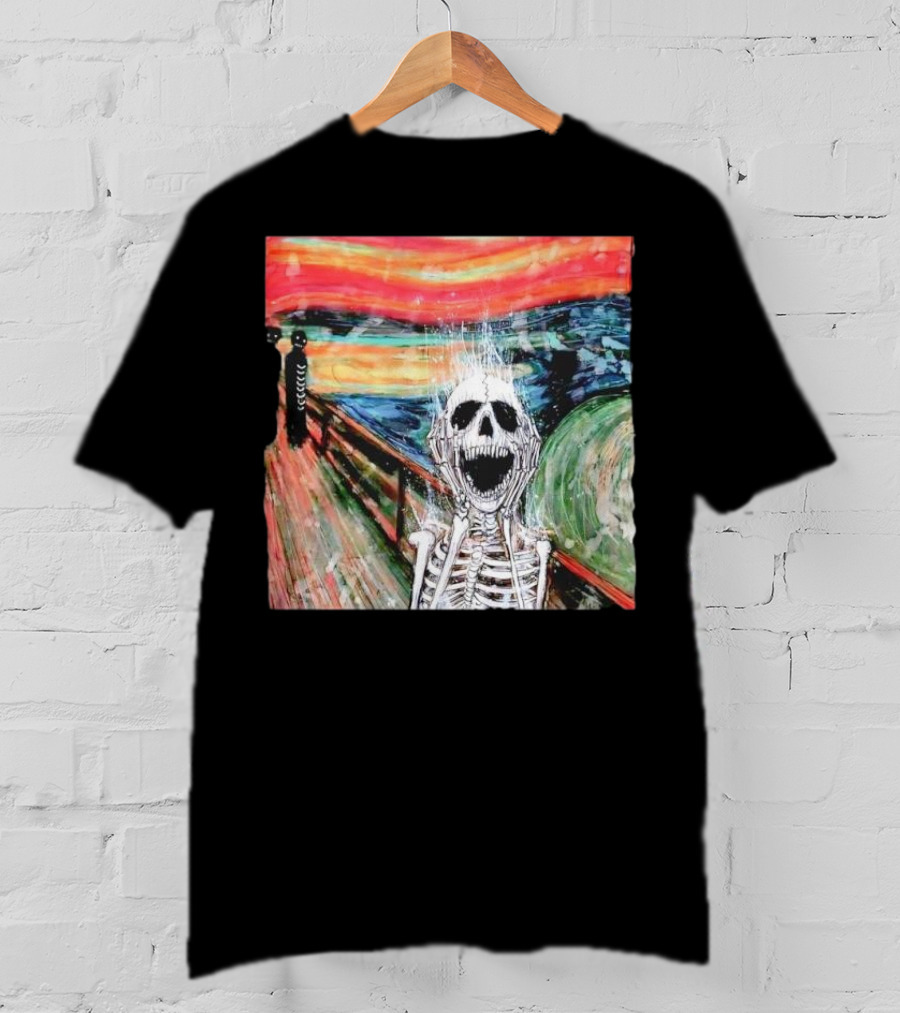 Skeleton Scream Edvard Munch Style Famous Painting Parody T-Shirt