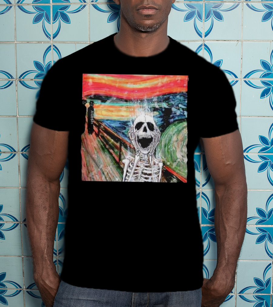 Skeleton Scream Edvard Munch Style Famous Painting Parody T-Shirt