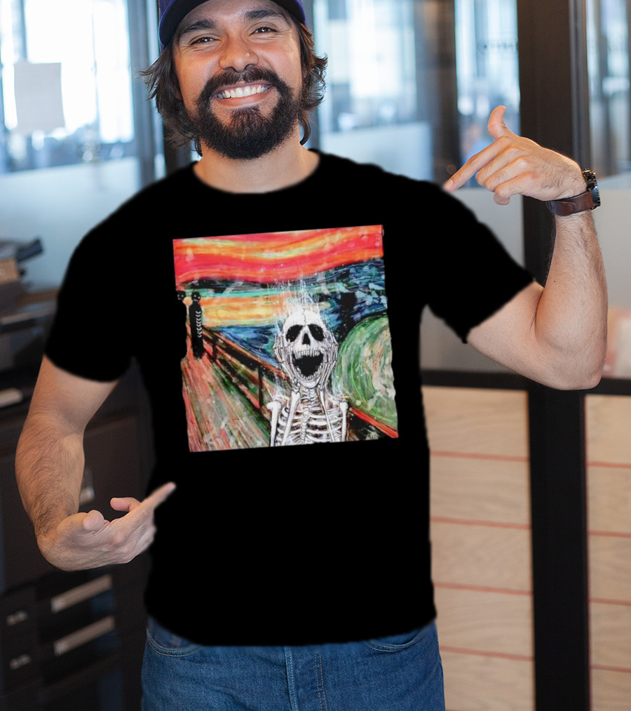 Skeleton Scream Edvard Munch Style Famous Painting Parody T-Shirt
