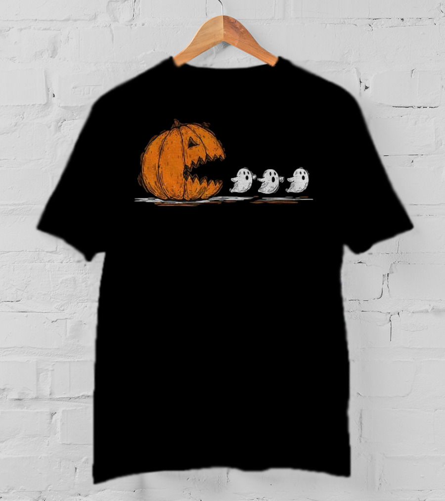 Pumpkin Chasing Ghosts Spooky Season Funny Halloween Vintage T-Shirt