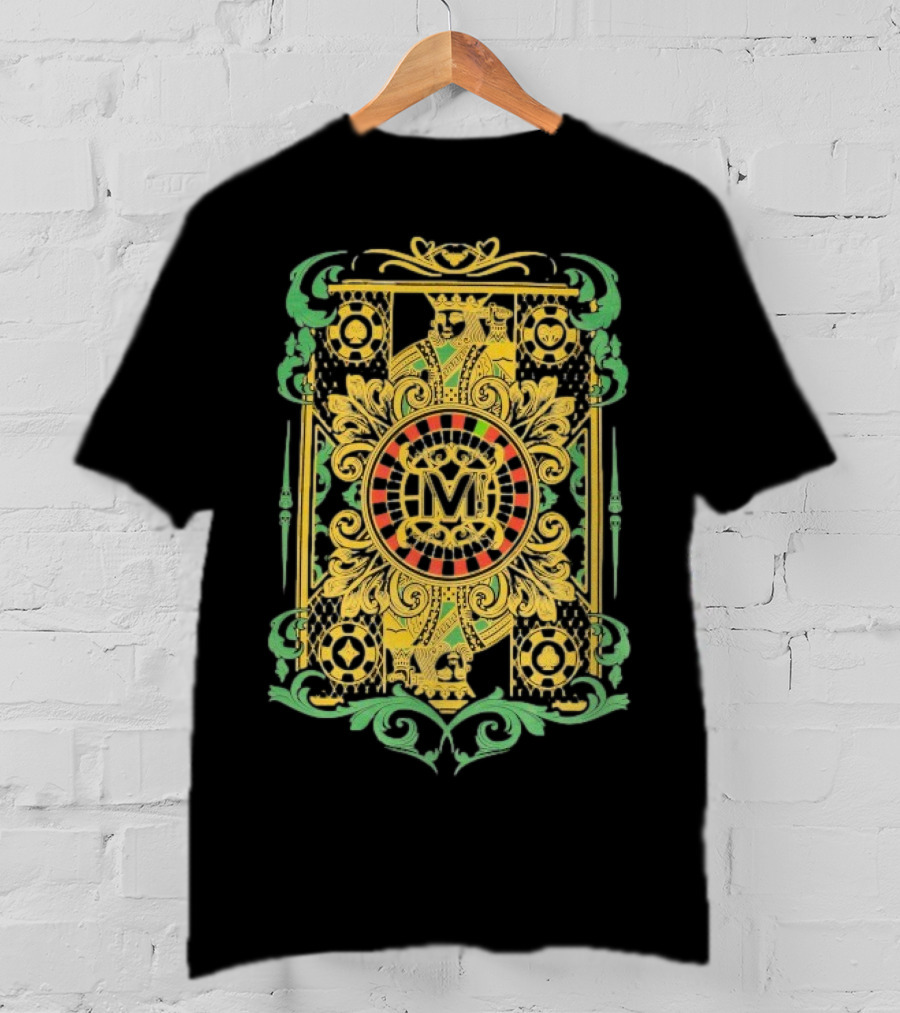 Vegas Matt The King Ornate Card Green Gold Circular M T-Shirt