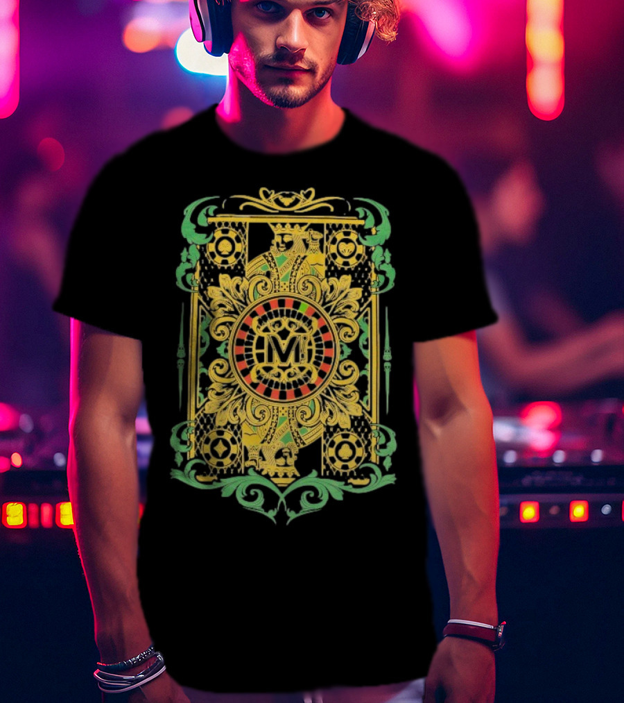 Vegas Matt The King Ornate Card Green Gold Circular M T-Shirt