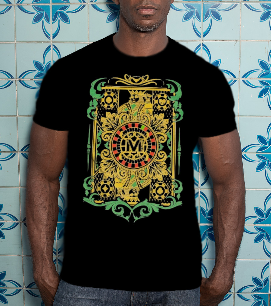 Vegas Matt The King Ornate Card Green Gold Circular M T-Shirt