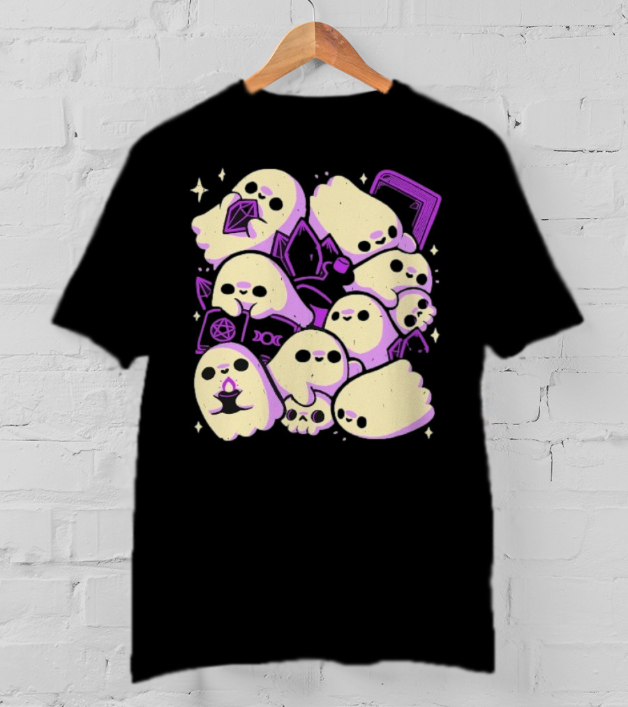 Xmorfina Spooky Cute Ghosts Witchcraft Pentagram Purple Aesthetic T-Shirt