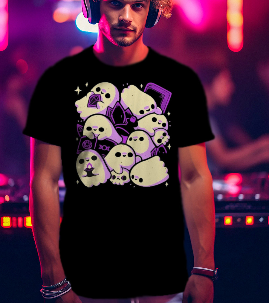 Xmorfina Spooky Cute Ghosts Witchcraft Pentagram Purple Aesthetic T-Shirt