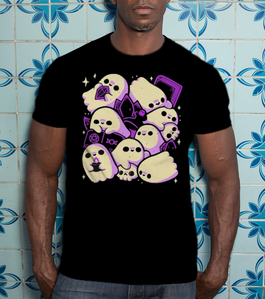 Xmorfina Spooky Cute Ghosts Witchcraft Pentagram Purple Aesthetic T-Shirt