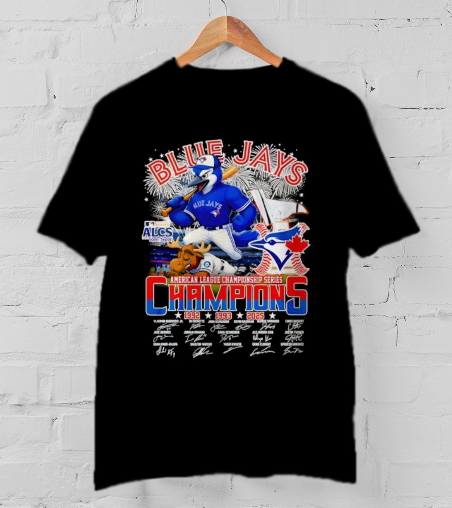 Blue Jays Champions 1992 1993 2025 American League Championship Series ALCS Mascot Signatures T-Shirt