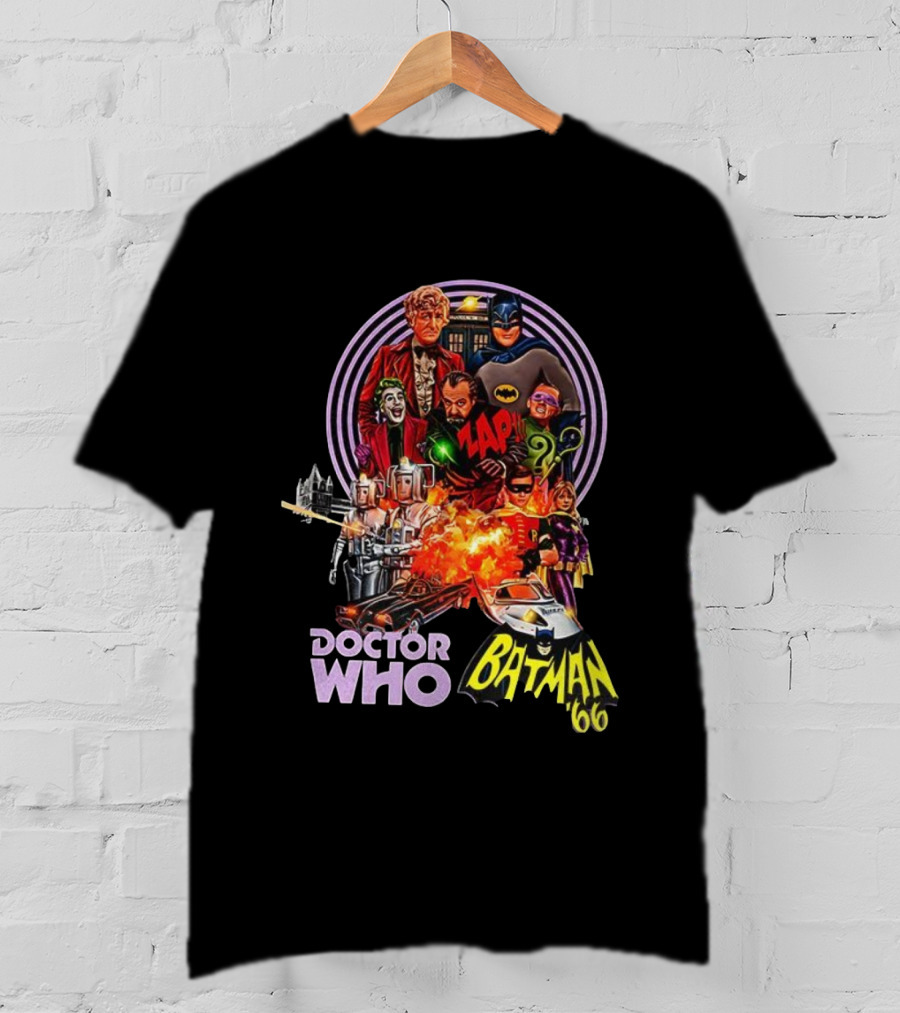 Doctor Who Batman '66 Crossover With Joker And Cybermen Explosions T-Shirt