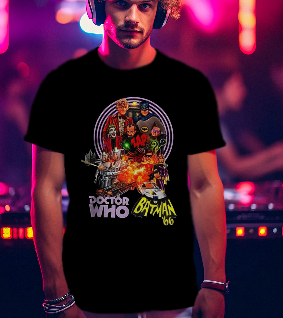 Doctor Who Batman '66 Crossover With Joker And Cybermen Explosions T-Shirt