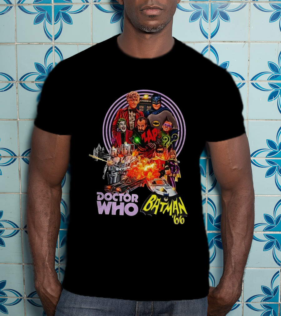 Doctor Who Batman '66 Crossover With Joker And Cybermen Explosions T-Shirt