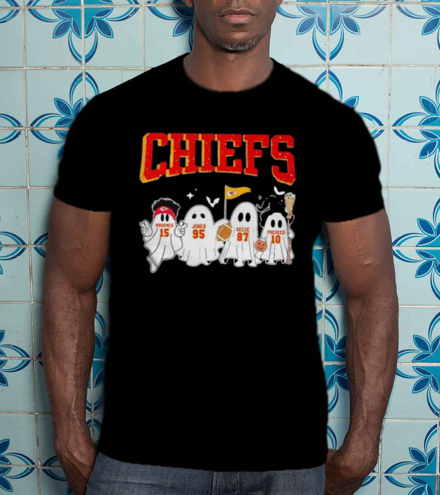 Kansas City Chiefs Halloween Mahomes Jones Kelce Pacheco Ghosts T-Shirt