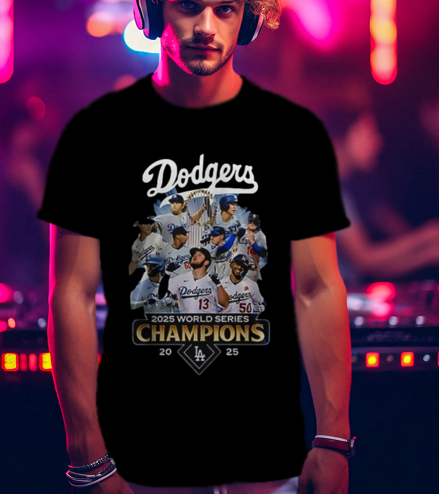 Dodgers 2025 World Series Champions Team Collage T-Shirt