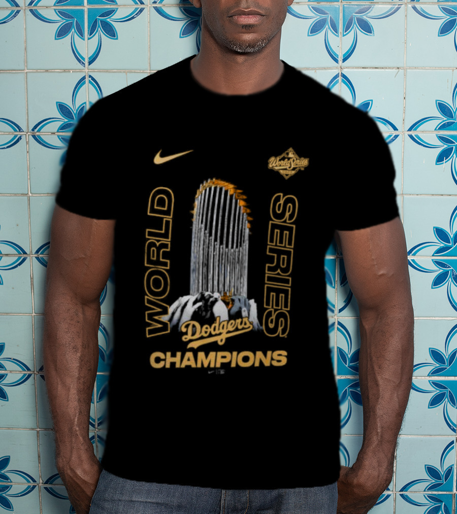 Los Angeles Dodgers Nike 2025 World Series Champions Raise The Trophy T-Shirt