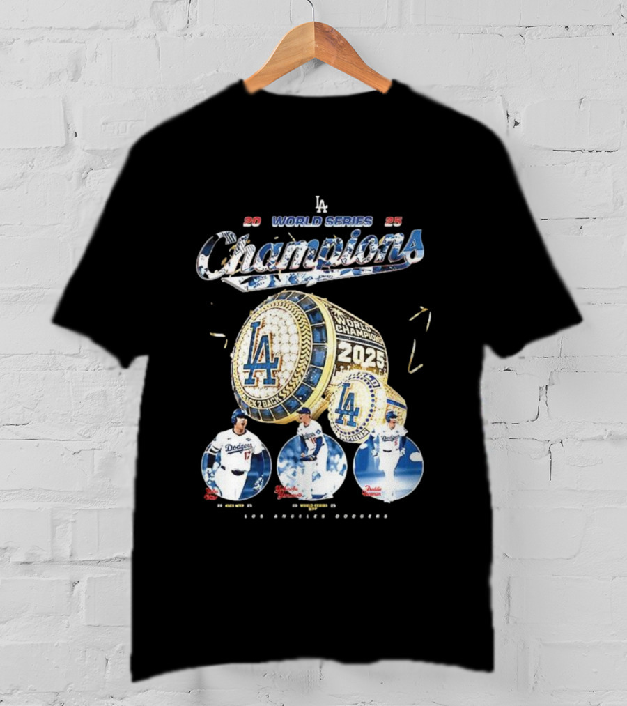 Los Angeles Dodgers 2025 World Series Champions Back 2 Back Ring Edition T-Shirt