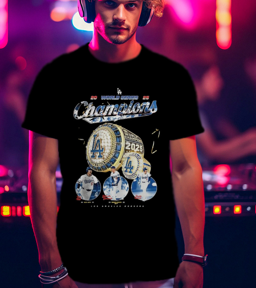 Los Angeles Dodgers 2025 World Series Champions Back 2 Back Ring Edition T-Shirt