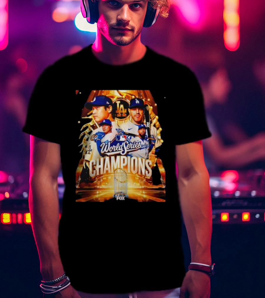Los Angeles Dodgers 2025 World Series Champions MLB Logo Fox Sports Coverage T-Shirt