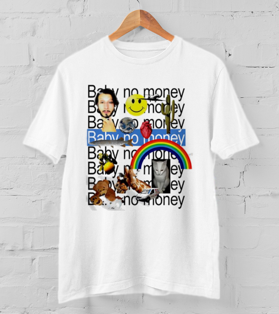 Baby No Money Smiley Face Rainbow Cat Cactus Heart Emojis T-Shirt