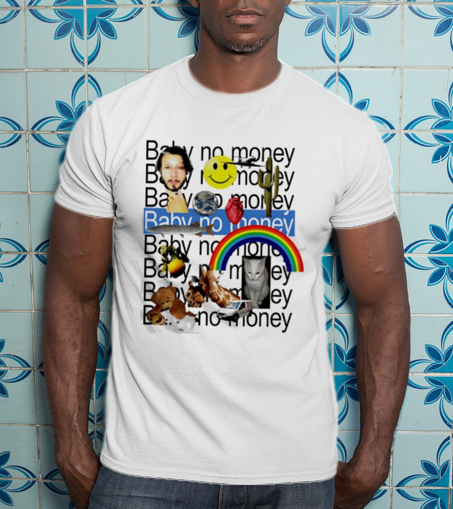 Baby No Money Smiley Face Rainbow Cat Cactus Heart Emojis T-Shirt