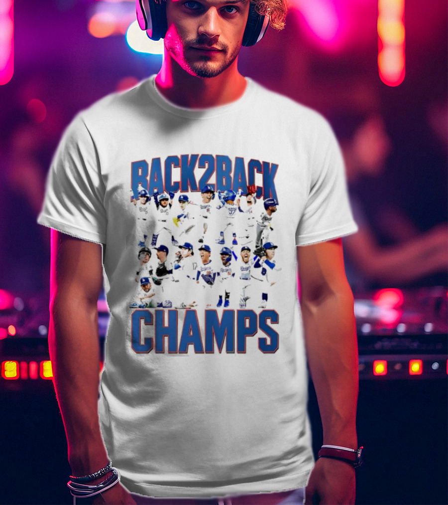 Back 2 Back LA Dodgers Champs Team Celebration T-Shirt