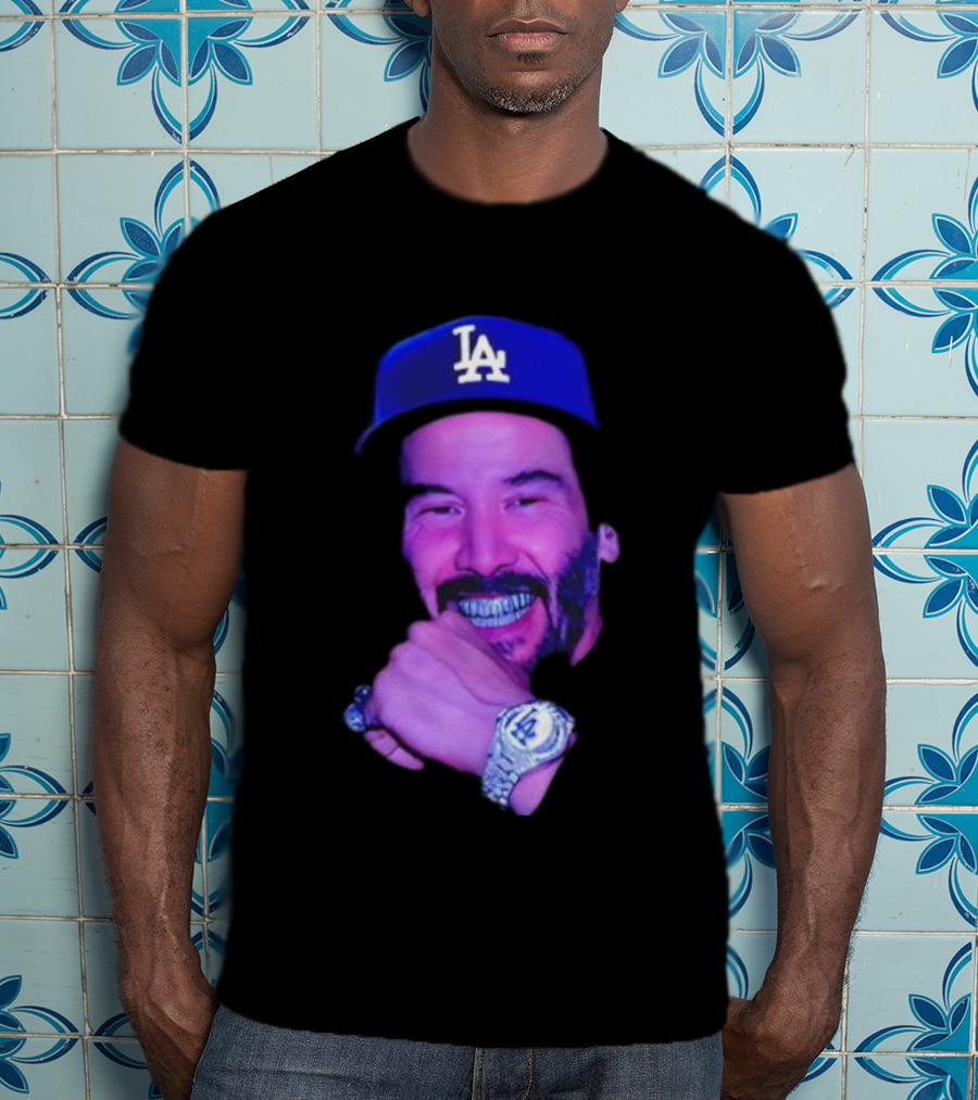 LA Dodgers Keanu Reeves Diamond Grill Bling T-Shirt