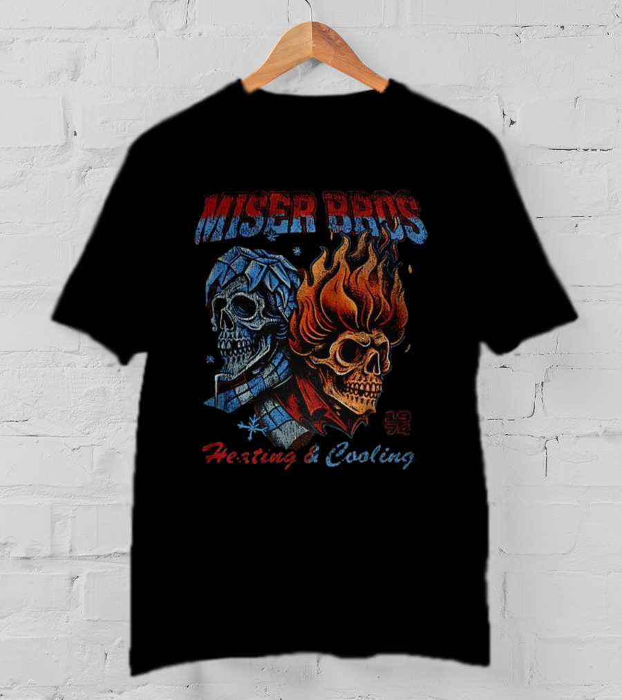 Miser Bros 1974 Skull Fire Ice Heating Cooling T-Shirt